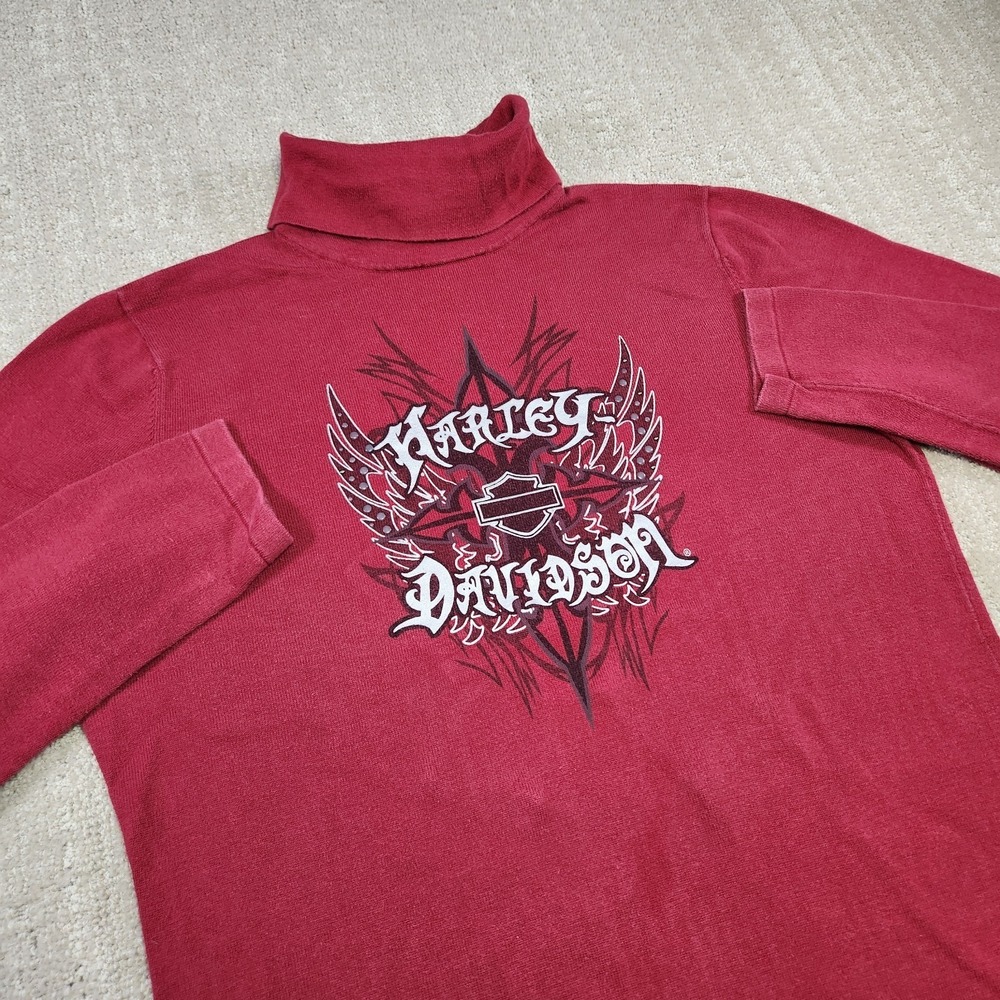 Vintage Harley Davidson Sweater Women‎ XL Turtleneck Y2K Cotton Ribbed Knit Red